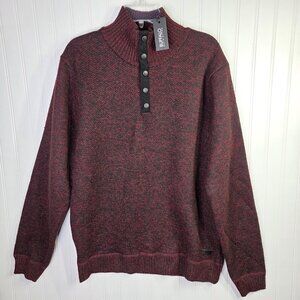 Buffalo David Bitton Sweater Mens Large Maroon Lined Mock Neck Henley Fleece NEW